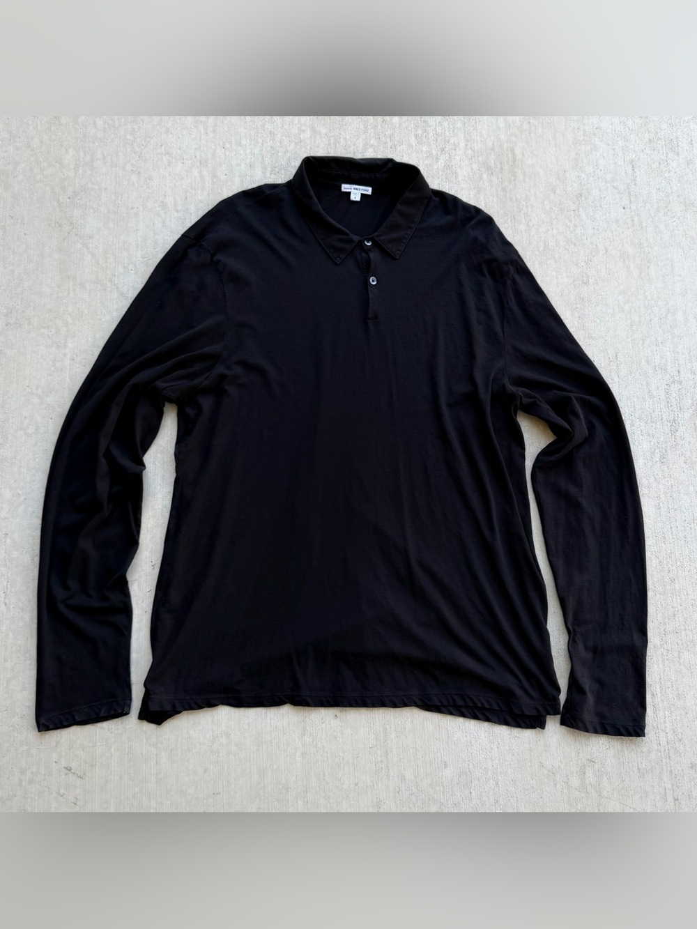 James Perse Long Sleeve Polo Men’s L Size 4 Black Cotton Made USA Quiet Luxury